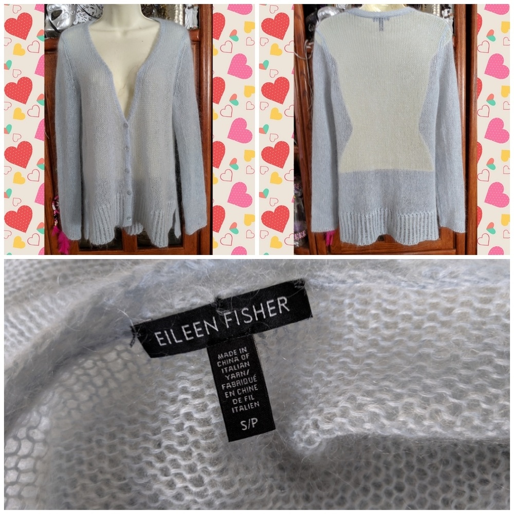 EILEEN FISHER LIGHT BLUE MOHAIR BLEND CARDIGAN